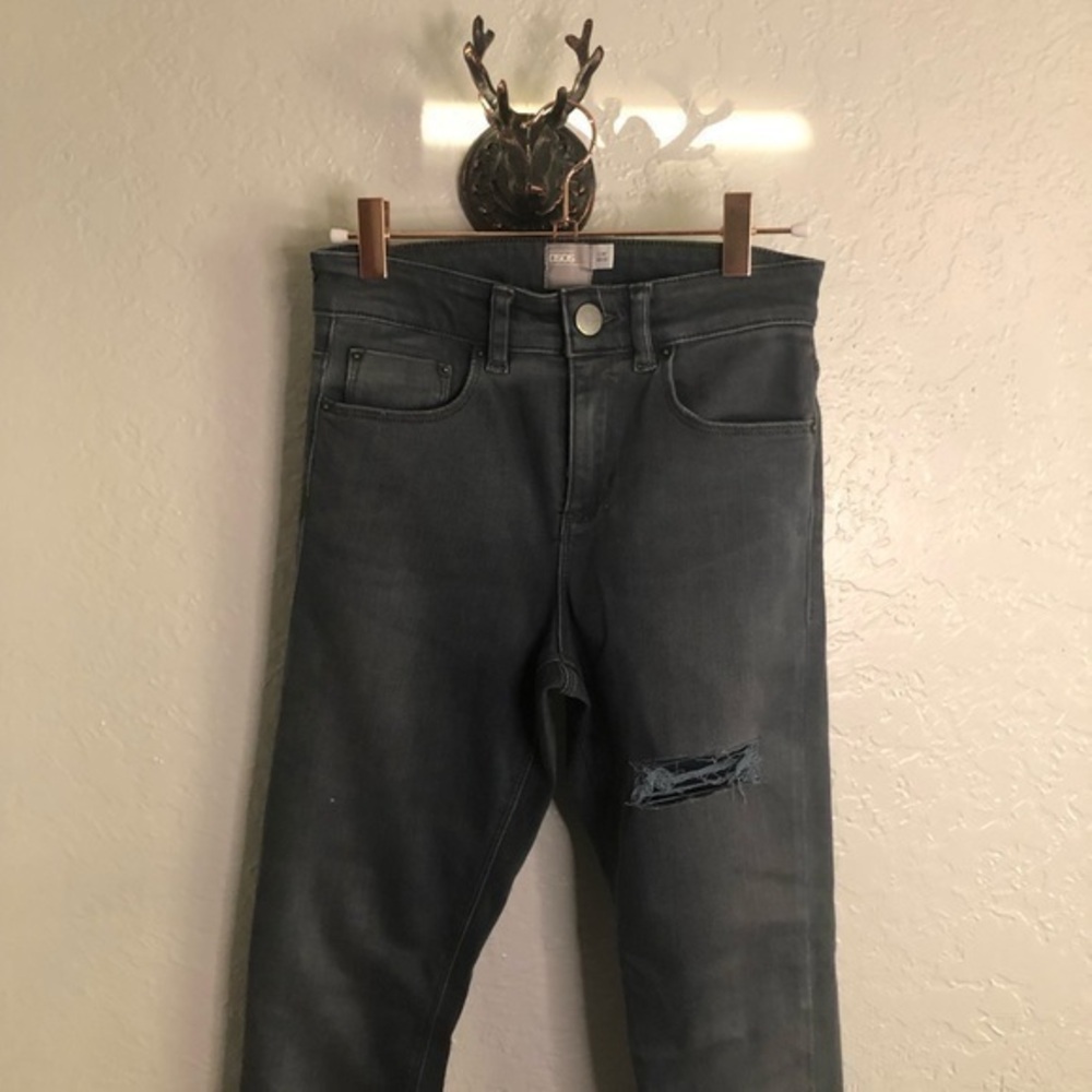 Black wash out faded skinny high waisted ripped jeans